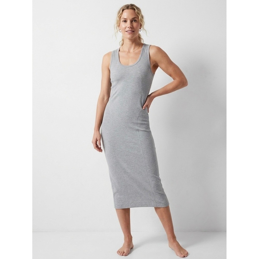 Athleta Merino Wool Ribbed Midi Tank Dress Heather Grey Scoop Neck Medium 54023